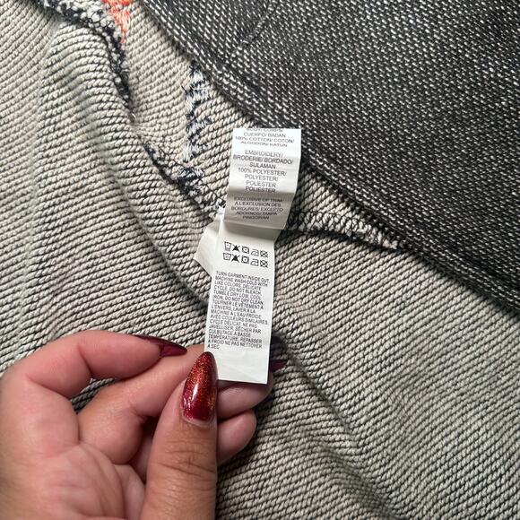 Lucky Lotus Embroidered Zip Hoodie Gray Southwest Boho Cotton Jacket Size Large - Picture 11 of 11